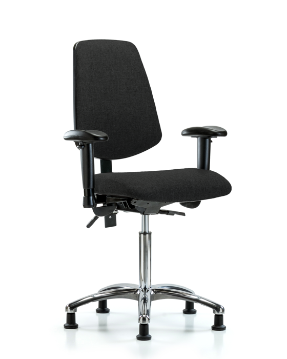 Blue Ridge Ergonomics FMBCH-MB-CR-T0-A1-NF-RG-F42 Rutledge Fabric Chair Chrome - Medium Bench Height with Medium Back, Adjustable Arms, & Stationary Glides in Black Fabric