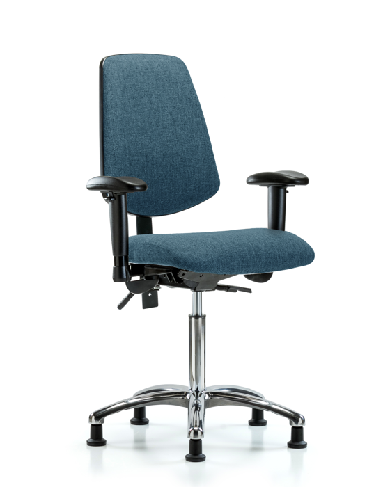 Blue Ridge Ergonomics FMBCH-MB-CR-T0-A1-NF-RG-F43 Rutledge Fabric Chair Chrome - Medium Bench Height with Medium Back, Adjustable Arms, & Stationary Glides in Blue Fabric