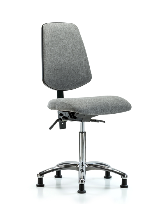 Blue Ridge Ergonomics FMBCH-MB-CR-T1-A0-NF-RG-F44 Rutledge Fabric Chair Chrome - Medium Bench Height with Medium Back, Seat Tilt, & Stationary Glides in Gray Fabric