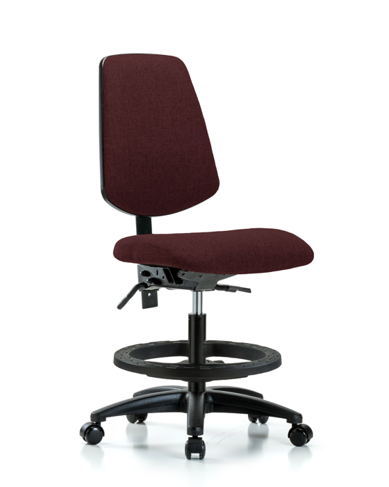 Blue Ridge Ergonomics FMBCH-MB-RG-T0-A0-BF-RC-F41 Rutledge Fabric Chair - Medium Bench Height with Medium Back, Black Foot Ring, & Casters in Burgundy Fabric
