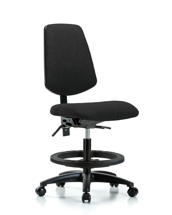 Blue Ridge Ergonomics FMBCH-MB-RG-T0-A0-BF-RC-F42 Rutledge Fabric Chair - Medium Bench Height with Medium Back, Black Foot Ring, & Casters in Black Fabric