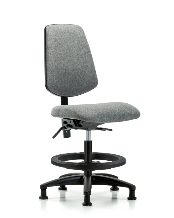 Blue Ridge Ergonomics FMBCH-MB-RG-T0-A0-BF-RG-F44 Rutledge Fabric Chair - Medium Bench Height with Medium Back, Black Foot Ring, & Stationary Glides in Gray Fabric