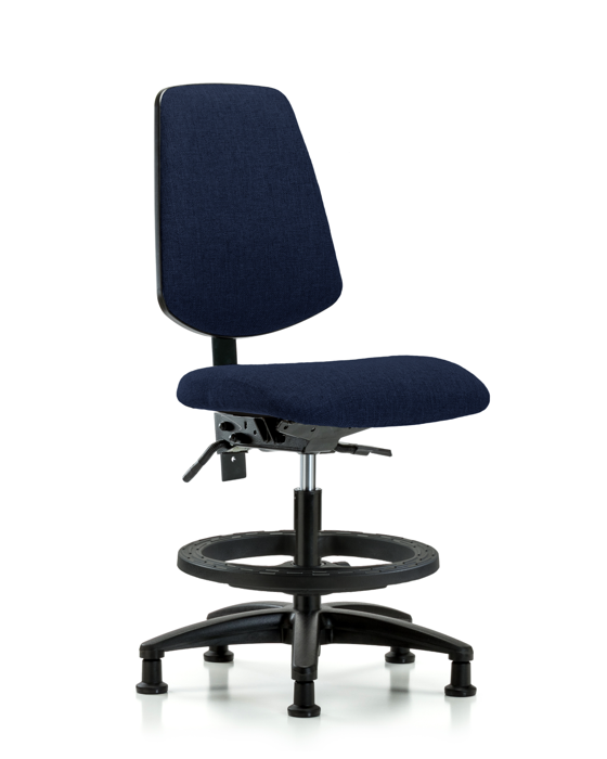 Blue Ridge Ergonomics FMBCH-MB-RG-T0-A0-BF-RG-F45 Rutledge Fabric Chair - Medium Bench Height with Medium Back, Black Foot Ring, & Stationary Glides in Navy Fabric