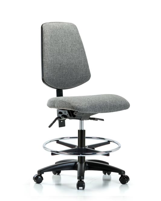 Blue Ridge Ergonomics FMBCH-MB-RG-T0-A0-CF-RC-F44 Rutledge Fabric Chair - Medium Bench Height with Medium Back, Chrome Foot Ring, & Casters in Gray Fabric