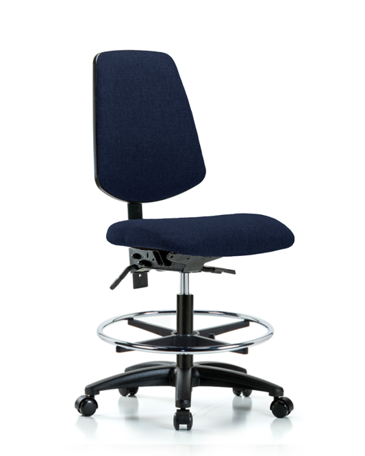 Blue Ridge Ergonomics FMBCH-MB-RG-T0-A0-CF-RC-F45 Rutledge Fabric Chair - Medium Bench Height with Medium Back, Chrome Foot Ring, & Casters in Navy Fabric