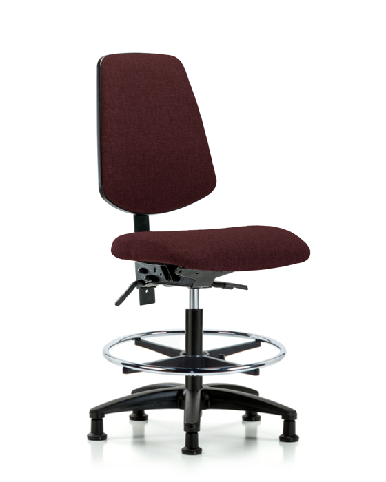 Blue Ridge Ergonomics FMBCH-MB-RG-T0-A0-CF-RG-F41 Rutledge Fabric Chair - Medium Bench Height with Medium Back, Chrome Foot Ring, & Stationary Glides in Burgundy Fabric