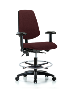 Blue Ridge Ergonomics FMBCH-MB-RG-T0-A1-CF-RC-F41 Rutledge Fabric Chair - Medium Bench Height with Medium Back, Adjustable Arms, Chrome Foot Ring, & Casters in Burgundy Fabric
