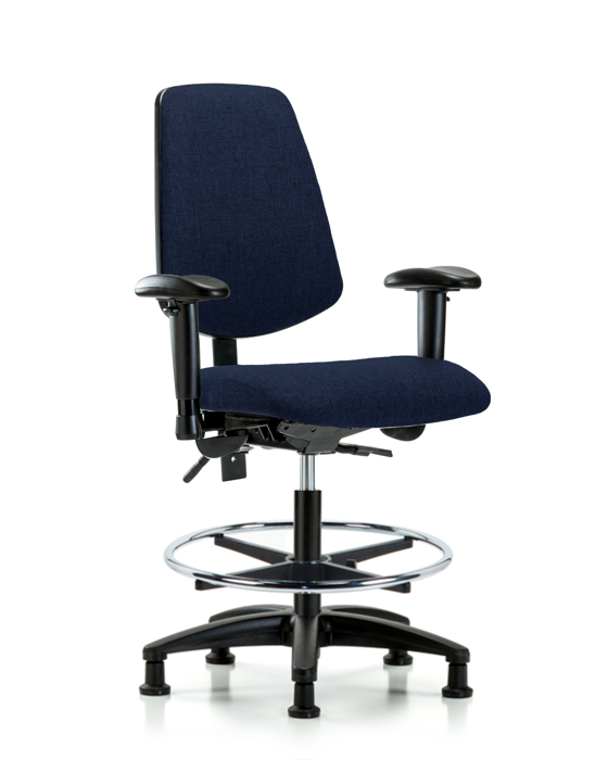 Blue Ridge Ergonomics FMBCH-MB-RG-T0-A1-CF-RG-F45 Rutledge Fabric Chair - Medium Bench Height with Medium Back, Adjustable Arms, Chrome Foot Ring, & Stationary Glides in Navy Fabric
