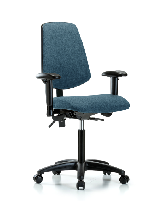 Blue Ridge Ergonomics FMBCH-MB-RG-T0-A1-NF-RC-F43 Rutledge Fabric Chair - Medium Bench Height with Medium Back, Adjustable Arms, & Casters in Blue Fabric