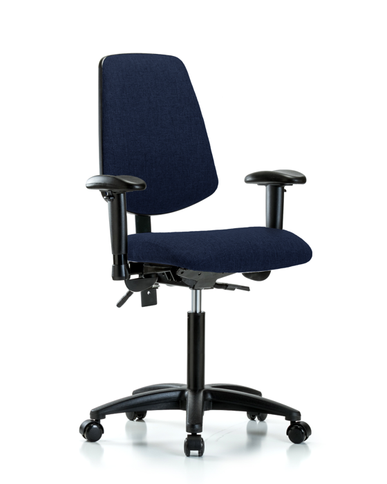 Blue Ridge Ergonomics FMBCH-MB-RG-T0-A1-NF-RC-F45 Rutledge Fabric Chair - Medium Bench Height with Medium Back, Adjustable Arms, & Casters in Navy Fabric