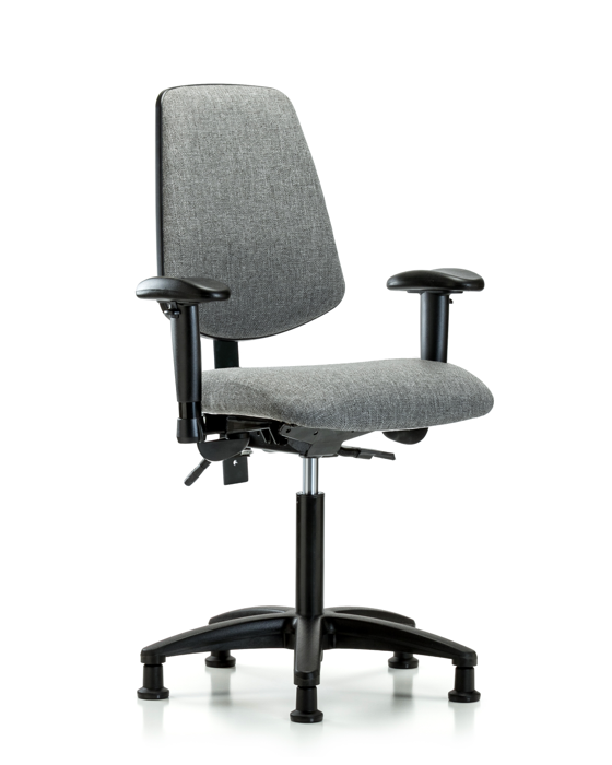 Blue Ridge Ergonomics FMBCH-MB-RG-T0-A1-NF-RG-F44 Rutledge Fabric Chair - Medium Bench Height with Medium Back, Adjustable Arms, & Stationary Glides in Gray Fabric