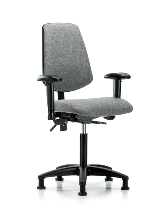Blue Ridge Ergonomics FMBCH-MB-RG-T0-A1-NF-RG-F44 Rutledge Fabric Chair - Medium Bench Height with Medium Back, Adjustable Arms, & Stationary Glides in Gray Fabric