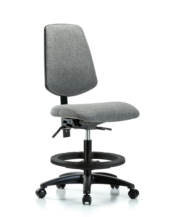 Blue Ridge Ergonomics FMBCH-MB-RG-T1-A0-BF-RC-F44 Rutledge Fabric Chair - Medium Bench Height with Medium Back, Seat Tilt, Black Foot Ring, & Casters in Gray Fabric