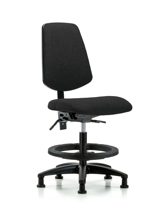 Blue Ridge Ergonomics FMBCH-MB-RG-T1-A0-BF-RG-F42 Rutledge Fabric Chair - Medium Bench Height with Medium Back, Seat Tilt, Black Foot Ring, & Stationary Glides in Black Fabric