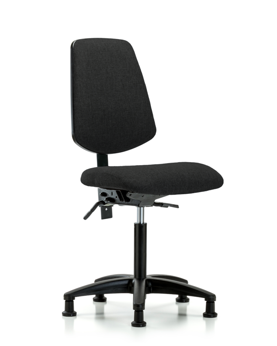 Blue Ridge Ergonomics FMBCH-MB-RG-T1-A0-NF-RG-F42 Rutledge Fabric Chair - Medium Bench Height with Medium Back, Seat Tilt, & Stationary Glides in Black Fabric