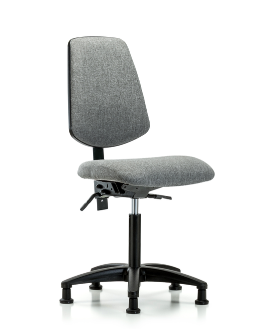 Blue Ridge Ergonomics FMBCH-MB-RG-T1-A0-NF-RG-F44 Rutledge Fabric Chair - Medium Bench Height with Medium Back, Seat Tilt, & Stationary Glides in Gray Fabric