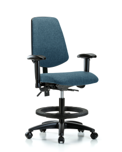 Blue Ridge Ergonomics FMBCH-MB-RG-T1-A1-BF-RC-F43 Rutledge Fabric Chair - Medium Bench Height with Medium Back, Seat Tilt, Adjustable Arms, Black Foot Ring, & Casters in Blue Fabric