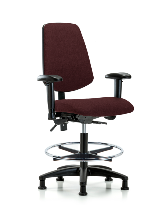 Blue Ridge Ergonomics FMBCH-MB-RG-T1-A1-CF-RG-F41 Rutledge Fabric Chair - Medium Bench Height with Medium Back, Seat Tilt, Adjustable Arms, Chrome Foot Ring, & Stationary Glides in Burgundy Fabric