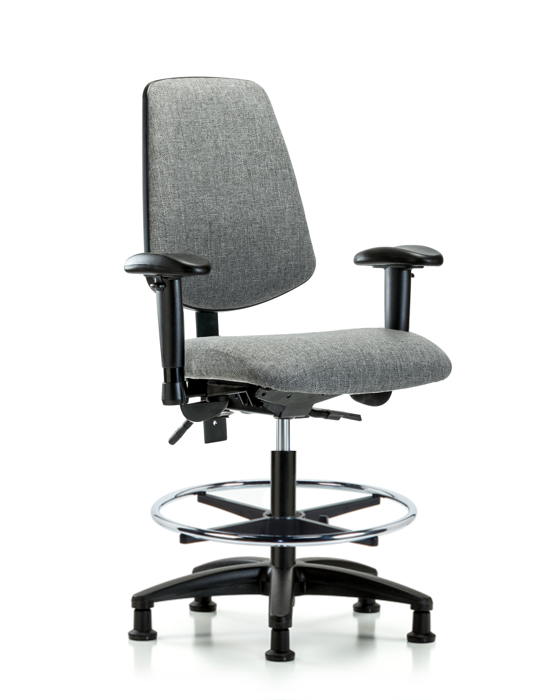 Blue Ridge Ergonomics FMBCH-MB-RG-T1-A1-CF-RG-F44 Rutledge Fabric Chair - Medium Bench Height with Medium Back, Seat Tilt, Adjustable Arms, Chrome Foot Ring, & Stationary Glides in Gray Fabric