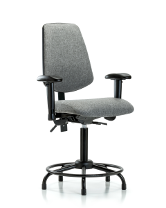 Blue Ridge Ergonomics FMBCH-MB-RT-T0-A1-RG-F44 Rutledge Fabric Chair - Medium Bench Height with Round Tube Base, Medium Back, Adjustable Arms, & Stationary Glides in Gray Fabric