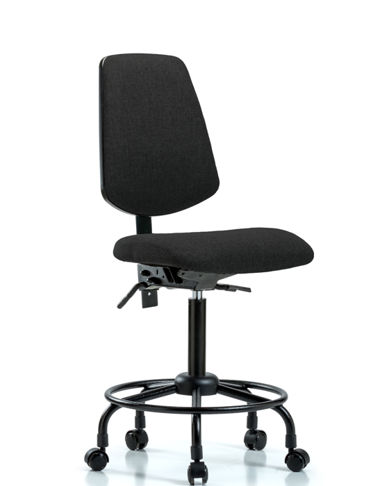 Blue Ridge Ergonomics FMBCH-MB-RT-T1-A0-RC-F42 Rutledge Fabric Chair - Medium Bench Height with Round Tube Base, Medium Back, Seat Tilt, & Casters in Black Fabric