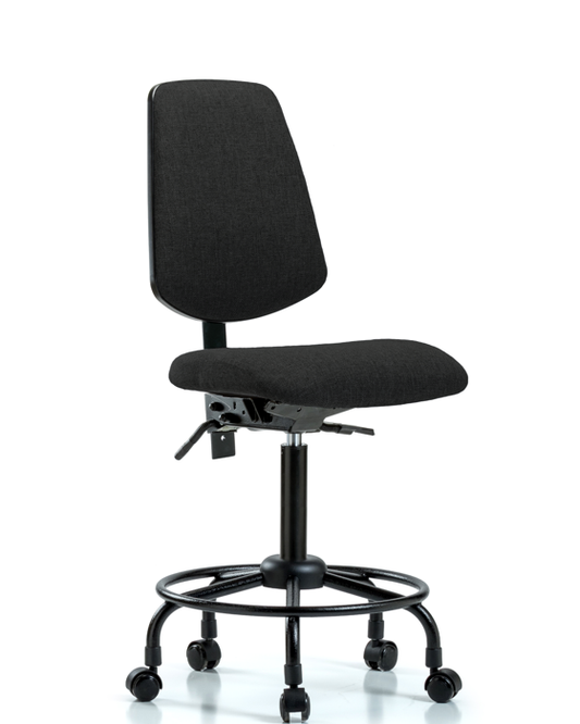 Blue Ridge Ergonomics FMBCH-MB-RT-T1-A0-RC-F42 Rutledge Fabric Chair - Medium Bench Height with Round Tube Base, Medium Back, Seat Tilt, & Casters in Black Fabric