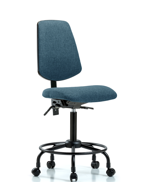 Blue Ridge Ergonomics FMBCH-MB-RT-T1-A0-RC-F43 Rutledge Fabric Chair - Medium Bench Height with Round Tube Base, Medium Back, Seat Tilt, & Casters in Blue Fabric