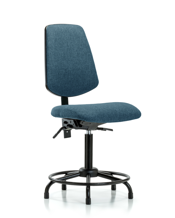 Blue Ridge Ergonomics FMBCH-MB-RT-T1-A0-RG-F43 Rutledge Fabric Chair - Medium Bench Height with Round Tube Base, Medium Back, Seat Tilt, & Stationary Glides in Blue Fabric