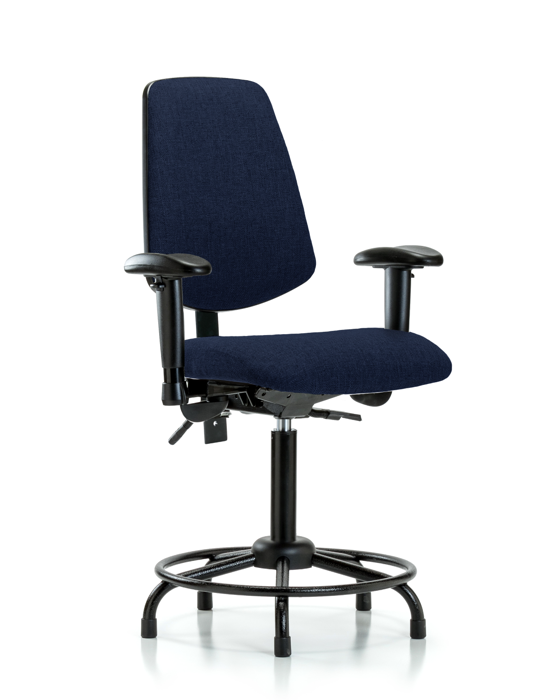 Blue Ridge Ergonomics FMBCH-MB-RT-T1-A1-RG-F45 Rutledge Fabric Chair - Medium Bench Height with Round Tube Base, Medium Back, Seat Tilt, Adjustable Arms, & Stationary Glides in Navy Fabric
