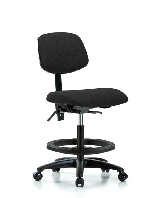 Blue Ridge Ergonomics FMBCH-RG-T0-A0-BF-RC-F42 Rutledge Fabric Chair - Medium Bench Height with Black Foot Ring & Casters in Black Fabric