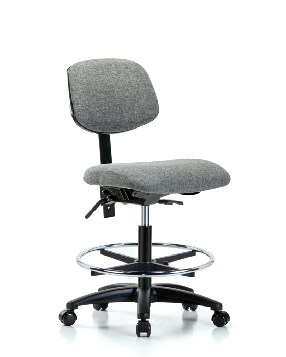 Blue Ridge Ergonomics FMBCH-RG-T0-A0-CF-RC-F44 Rutledge Fabric Chair - Medium Bench Height with Chrome Foot Ring & Casters in Gray Fabric