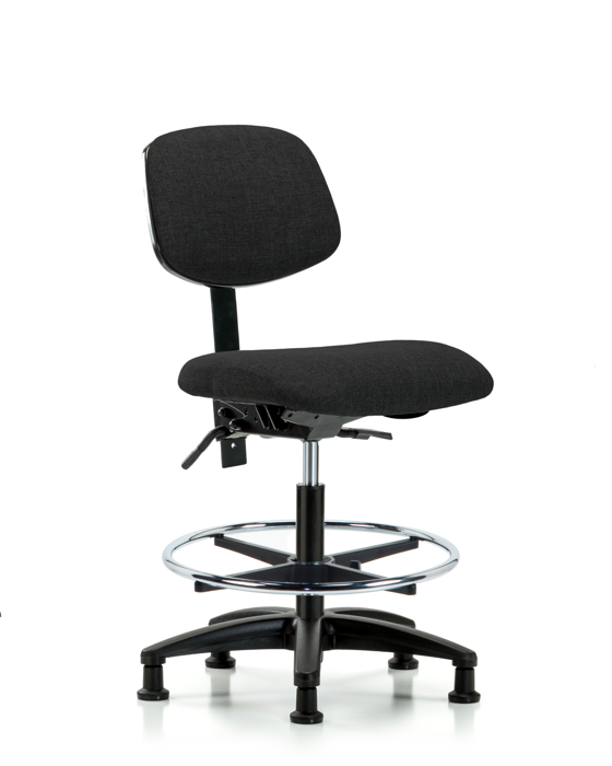 Blue Ridge Ergonomics FMBCH-RG-T0-A0-CF-RG-F42 Rutledge Fabric Chair - Medium Bench Height with Chrome Foot Ring & Stationary Glides in Black Fabric