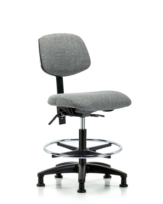 Blue Ridge Ergonomics FMBCH-RG-T0-A0-CF-RG-F44 Rutledge Fabric Chair - Medium Bench Height with Chrome Foot Ring & Stationary Glides in Gray Fabric