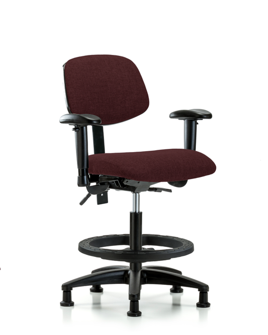 Blue Ridge Ergonomics FMBCH-RG-T0-A1-BF-RG-F41 Rutledge Fabric Chair - Medium Bench Height with Adjustable Arms, Black Foot Ring, & Stationary Glides in Burgundy Fabric