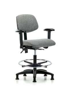 Blue Ridge Ergonomics FMBCH-RG-T0-A1-CF-RG-F44 Rutledge Fabric Chair - Medium Bench Height with Adjustable Arms, Chrome Foot Ring, & Stationary Glides in Gray Fabric