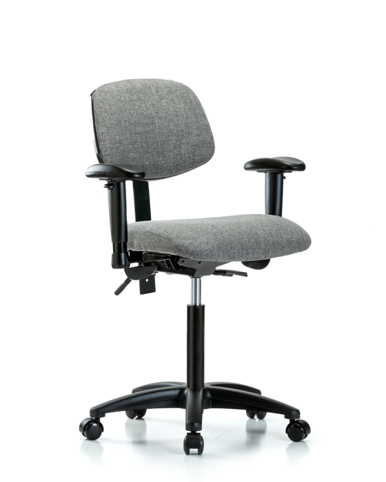 Blue Ridge Ergonomics FMBCH-RG-T0-A1-NF-RC-F44 Rutledge Fabric Chair - Medium Bench Height with Adjustable Arms & Casters in Gray Fabric