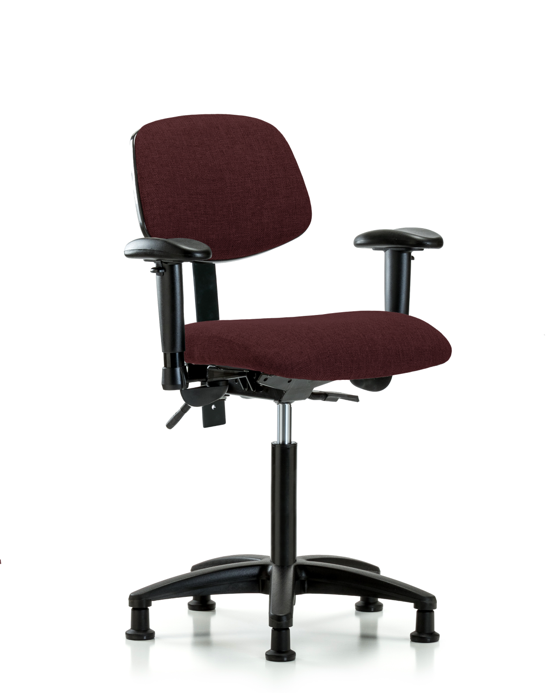 Blue Ridge Ergonomics FMBCH-RG-T0-A1-NF-RG-F41 Rutledge Fabric Chair - Medium Bench Height with Adjustable Arms & Stationary Glides in Burgundy Fabric