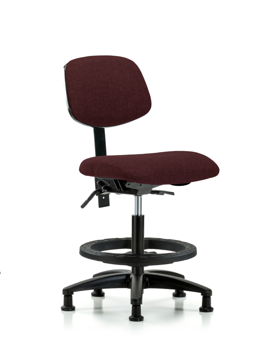 Blue Ridge Ergonomics FMBCH-RG-T1-A0-BF-RG-F41 Rutledge Fabric Chair - Medium Bench Height with Seat Tilt, Black Foot Ring, & Stationary Glides in Burgundy Fabric
