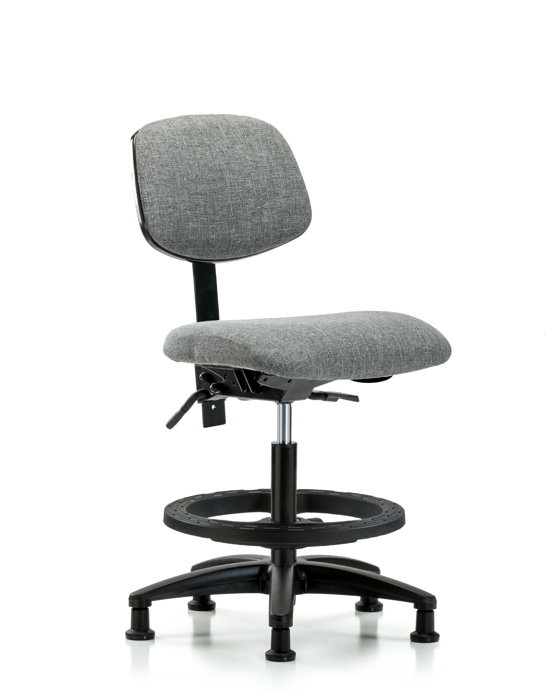 Blue Ridge Ergonomics FMBCH-RG-T1-A0-BF-RG-F44 Rutledge Fabric Chair - Medium Bench Height with Seat Tilt, Black Foot Ring, & Stationary Glides in Gray Fabric