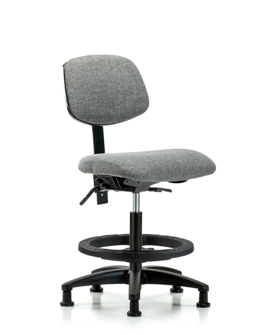 Blue Ridge Ergonomics FMBCH-RG-T1-A0-BF-RG-F44 Rutledge Fabric Chair - Medium Bench Height with Seat Tilt, Black Foot Ring, & Stationary Glides in Gray Fabric