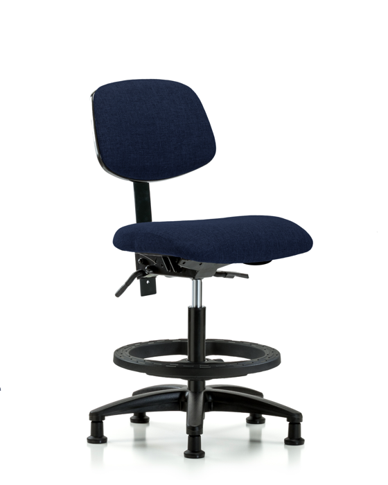 Blue Ridge Ergonomics FMBCH-RG-T1-A0-BF-RG-F45 Rutledge Fabric Chair - Medium Bench Height with Seat Tilt, Black Foot Ring, & Stationary Glides in Navy Fabric