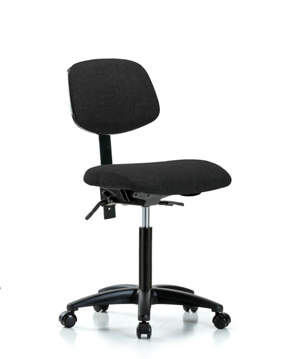 Blue Ridge Ergonomics FMBCH-RG-T1-A0-NF-RC-F42 Rutledge Fabric Chair - Medium Bench Height with Seat Tilt & Casters in Black Fabric