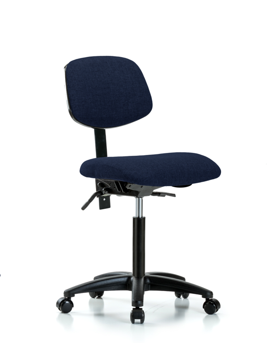 Blue Ridge Ergonomics FMBCH-RG-T1-A0-NF-RC-F45 Rutledge Fabric Chair - Medium Bench Height with Seat Tilt & Casters in Navy Fabric