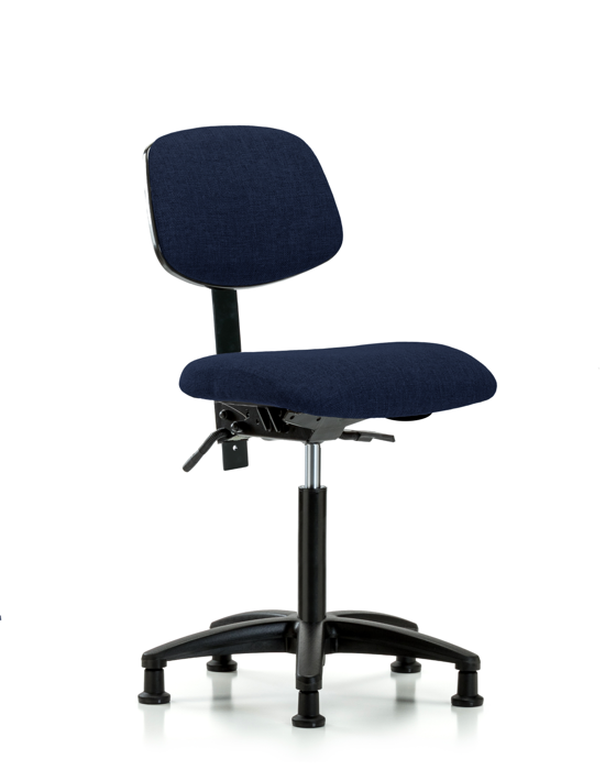 Blue Ridge Ergonomics FMBCH-RG-T1-A0-NF-RG-F45 Rutledge Fabric Chair - Medium Bench Height with Seat Tilt & Stationary Glides in Navy Fabric
