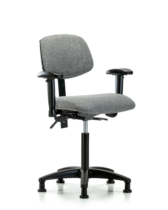 Blue Ridge Ergonomics FMBCH-RG-T1-A1-NF-RG-F44 Rutledge Fabric Chair - Medium Bench Height with Seat Tilt, Adjustable Arms, & Stationary Glides in Gray Fabric