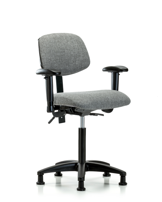 Blue Ridge Ergonomics FMBCH-RG-T1-A1-NF-RG-F44 Rutledge Fabric Chair - Medium Bench Height with Seat Tilt, Adjustable Arms, & Stationary Glides in Gray Fabric
