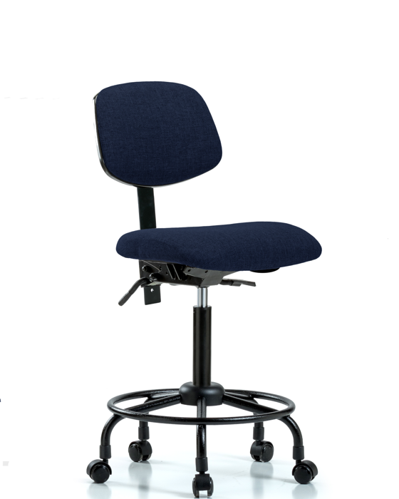 Blue Ridge Ergonomics FMBCH-RT-T0-A0-RC-F45 Rutledge Fabric Chair - Medium Bench Height with Round Tube Base & Casters in Navy Fabric