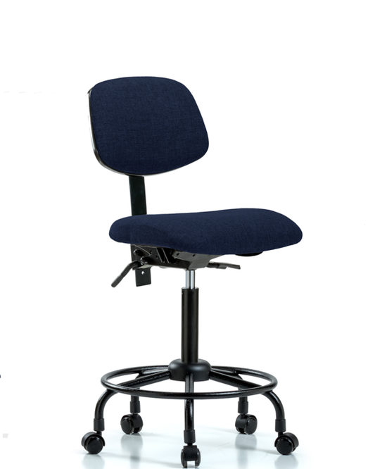 Blue Ridge Ergonomics FMBCH-RT-T0-A0-RC-F45 Rutledge Fabric Chair - Medium Bench Height with Round Tube Base & Casters in Navy Fabric