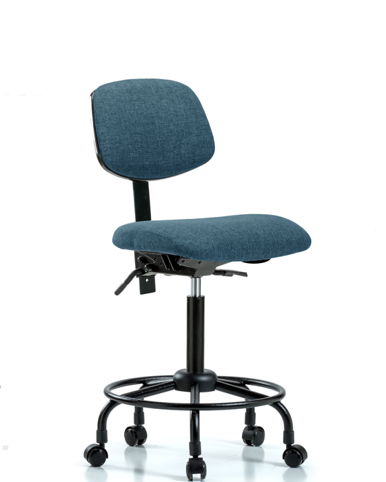 Blue Ridge Ergonomics FMBCH-RT-T1-A0-RC-F43 Rutledge Fabric Chair - Medium Bench Height with Round Tube Base, Seat Tilt, & Casters in Blue Fabric
