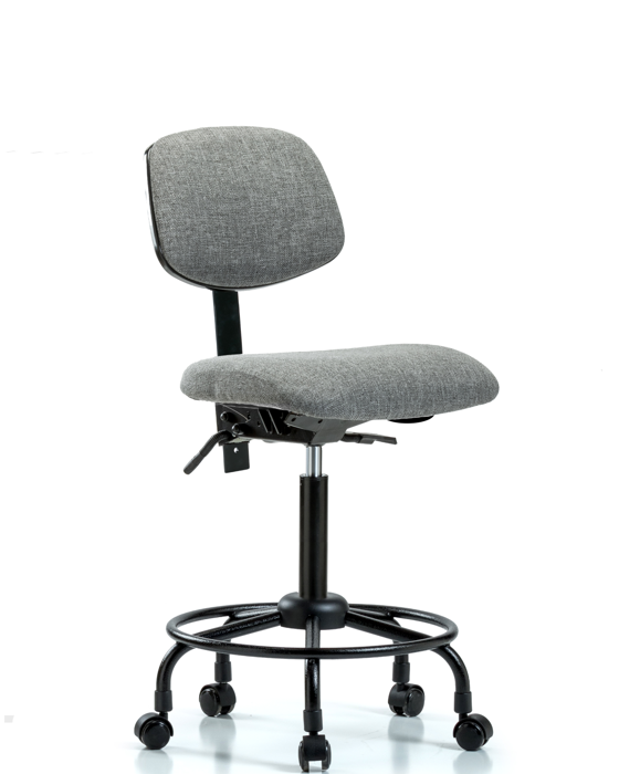 Blue Ridge Ergonomics FMBCH-RT-T1-A0-RC-F44 Rutledge Fabric Chair - Medium Bench Height with Round Tube Base, Seat Tilt, & Casters in Gray Fabric